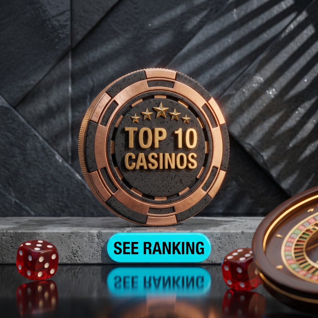 Top 10 casinos — gold casino chip with dice and roulette elements
